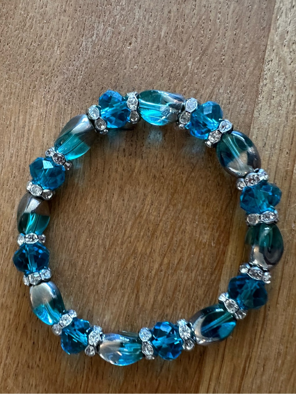 Blue Crystal Beaded Stretch Bracelet - Women Jewelry